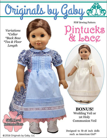 Originals by Gaby 18 Inch Modern Pintucks and Lace 18" Doll Clothes Pattern Pixie Faire