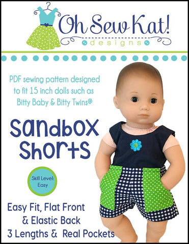 Oh Sew Kat Bitty Baby/Twin Sandbox Shorts 15" Baby Doll Clothes Pattern Pixie Faire