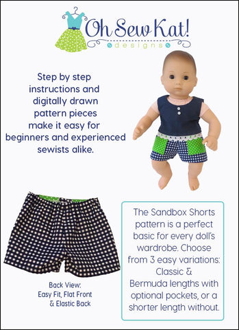 Oh Sew Kat Bitty Baby/Twin Sandbox Shorts 15" Baby Doll Clothes Pattern Pixie Faire