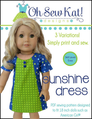 Oh Sew Kat 18 Inch Modern Sunshine Dress 18" Doll Clothes Pattern Pixie Faire