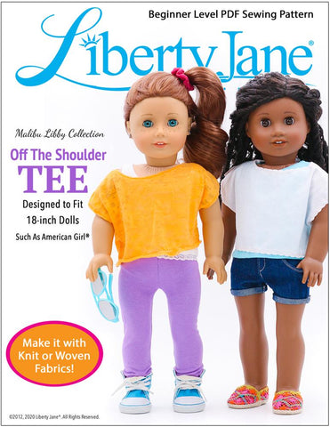 Liberty Jane 18 Inch Modern Off The Shoulder Tee 18" Doll Clothes Pattern Pixie Faire