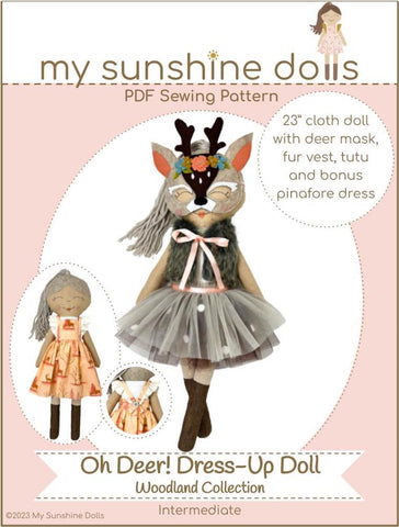 My Sunshine Dolls Cloth Doll Oh Deer! Dress Up Doll 23" Cloth Doll Pattern Bundle Options Pixie Faire