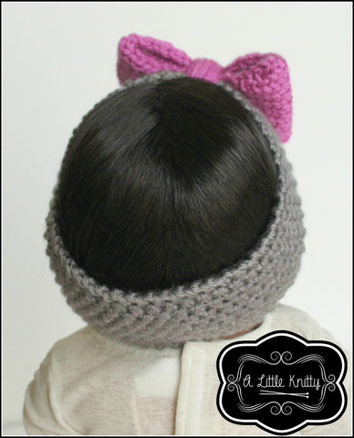 A Little Knitty Knitting Olivia Earwarmer with Bow Knitting Pattern for Girls and 18 inch Dolls Pixie Faire