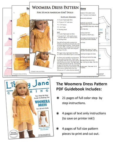 Liberty Jane 18 Inch Modern Woomera Dress 18" Doll Clothes Pattern Pixie Faire