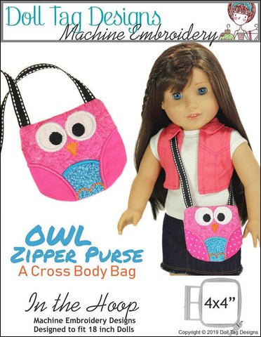 Doll Tag Clothing Machine Embroidery Design Owl Zipper Purse 18" Doll Machine Embroidery Designs Pixie Faire