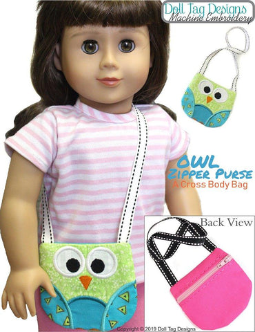 Doll Tag Clothing Machine Embroidery Design Owl Zipper Purse 18" Doll Machine Embroidery Designs Pixie Faire