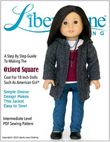 Liberty Jane 18 Inch Modern Oxford Square Coat 18" Doll Clothes Pattern Pixie Faire