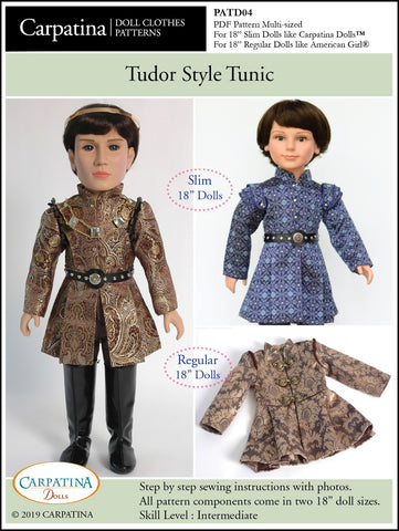 Carpatina Dolls 18 Inch Boy Doll Tudor Style Tunic Multi-sized Pattern for Regular and Slim 18" Boy Dolls Pixie Faire