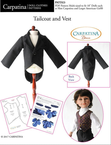 Carpatina Dolls 18 Inch Boy Doll Tailcoat and Vest Multi-sized Pattern for Regular and Slim 18" Boy Dolls Pixie Faire