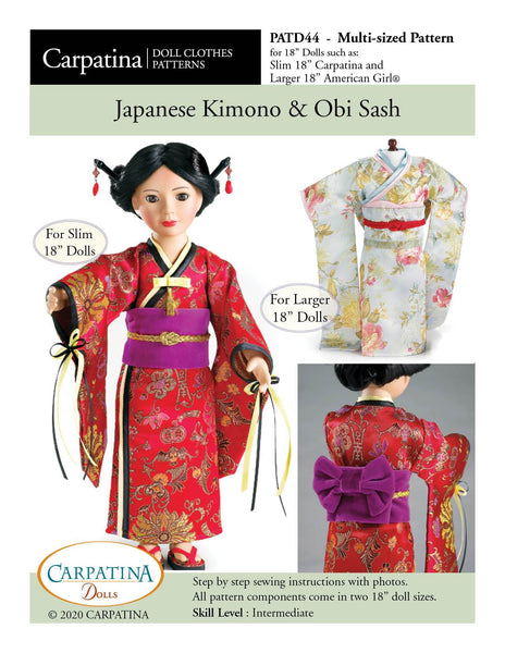 Carpatina Japanese Kimono and Obi Sash 18 inch Doll Clothes Pattern