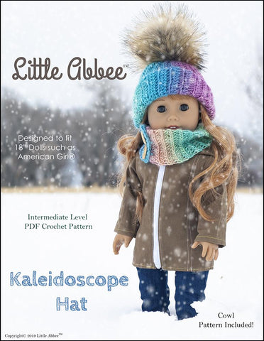 Little Abbee Crochet Kaleidoscope Hat and Cowl Crochet Pattern for 18" Dolls Pixie Faire
