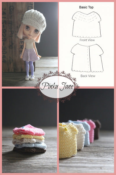 Blythe Doll Joints Body Crochet Outfit Pattern / Jeans / Blouse and Shoes 