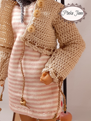 Pinku Jane Blythe/Pullip Lanni Sweater w/ Beaded Ties Crochet Pattern For 12" Blythe Dolls Pixie Faire