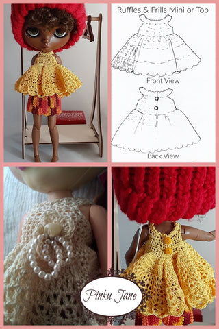 Pinku Jane Blythe/Pullip Ruffles and Frills Mini Dress or Top Crochet Pattern For 12" Blythe Dolls Pixie Faire