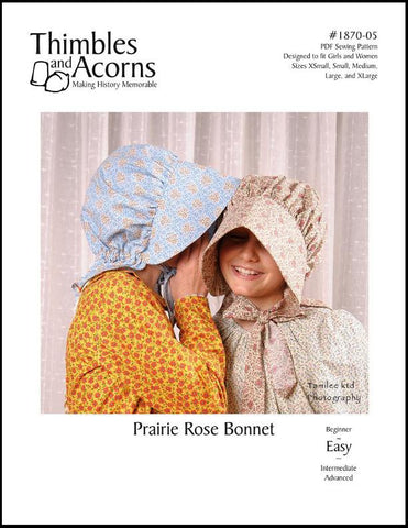 Thimbles and Acorns Girls Prairie Rose Bonnet for Girls and Women Pixie Faire