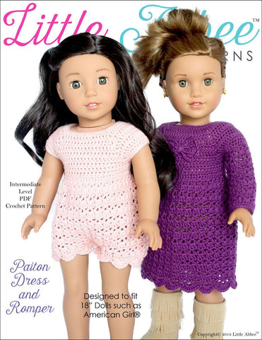 Little Abbee Crochet Paiton Dress and Romper 18" Doll Crochet Pattern Pixie Faire