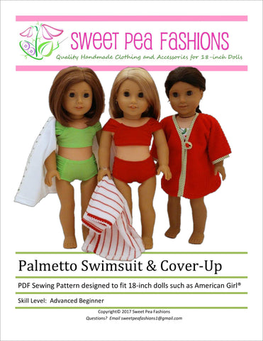 Sweet Pea Fashions 18 Inch Modern Palmetto Swimsuit & Cover-up 18" Doll Clothes Pattern Pixie Faire