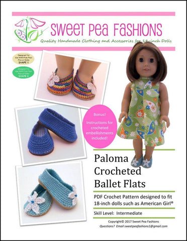 Sweet Pea Fashions Crochet Paloma Crocheted Ballet Flats 18" Doll Crochet Pattern Pixie Faire