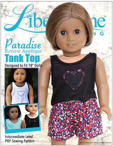 Liberty Jane 18 Inch Modern Paradise Reverse Applique Tank 18" Doll Clothes Pattern Pixie Faire