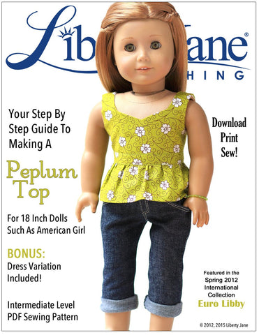 Liberty Jane 18 Inch Modern Peplum Top 18" Doll Clothes Pattern Pixie Faire