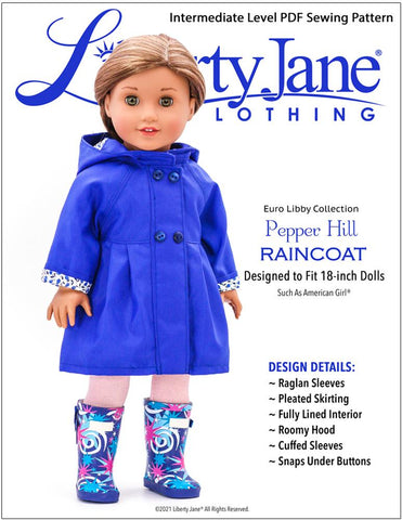 Liberty Jane 18 Inch Modern Pepper Hill Raincoat 18-inch Doll Clothes Pattern Pixie Faire