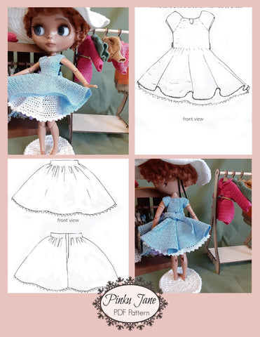 Pinku Jane Blythe/Pullip Miss Audrey Dress and Petticoat Crochet Pattern For 12" Blythe Dolls Pixie Faire
