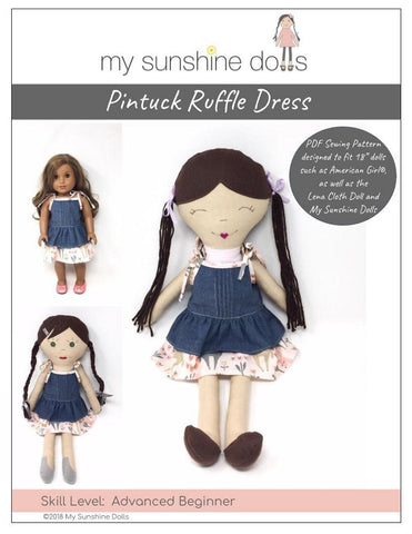 My Sunshine Dolls 18 Inch Modern Pintuck Ruffle Dress Pattern for 18" dolls and 23" My Sunshine Cloth Dolls Pixie Faire
