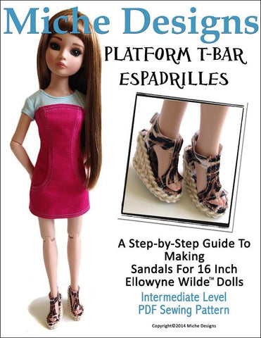 Miche Designs Ellowyne Platform T-Bar Espadrilles Pattern For Ellowyne Dolls Pixie Faire