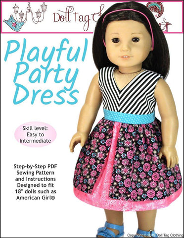 Doll Tag Clothing 18 Inch Modern Playful Party Dress 18" Doll Clothes Pattern Pixie Faire