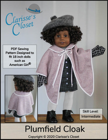 Clarisse's Closet 18 Inch Modern Plumfield Cloak 18" Doll Clothes Pattern Pixie Faire