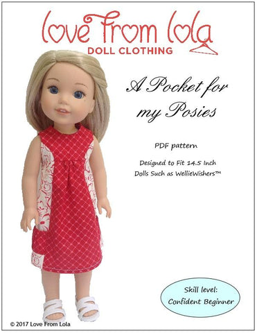 Love From Lola WellieWishers A Pocket For My Posies 14.5" Doll Clothes Pattern Pixie Faire