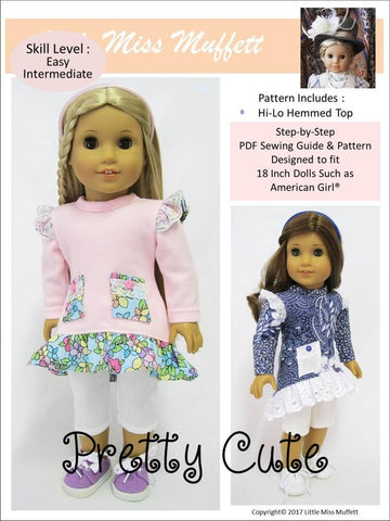 Little Miss Muffett 18 Inch Modern Pretty Cute 18" Doll Clothes Pattern Pixie Faire