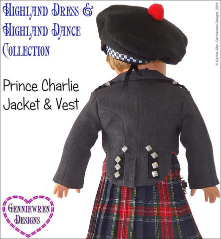 Genniewren 18 Inch Modern Prince Charlie Jacket and Vest 18" Doll Clothes Pattern Pixie Faire