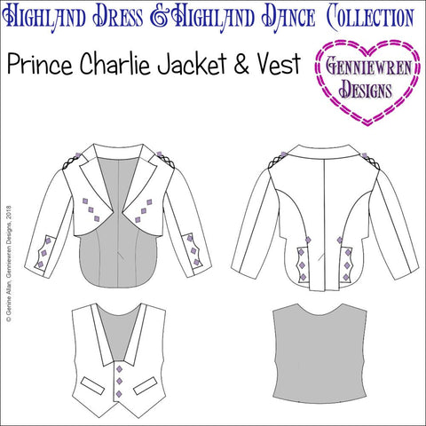 Genniewren 18 Inch Modern Prince Charlie Jacket and Vest 18" Doll Clothes Pattern Pixie Faire