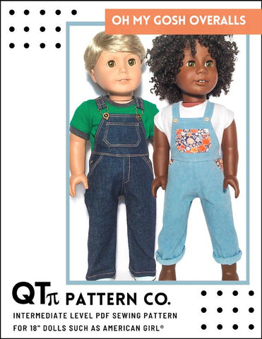 QTπ Pattern Co 18 Inch Modern Oh My Gosh Overalls 18" Doll Clothes Pixie Faire