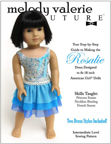 Melody Valerie Couture 18 Inch Modern Rosalie Dress 18" Doll Clothes Pattern Pixie Faire