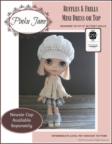 Pinku Jane Ruffles and Frills Mini Dress or Top Doll Clothes Crochet  Pattern For 12
