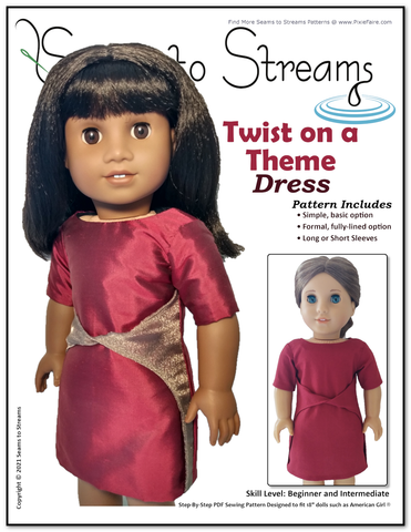 Seams to Streams 18 Inch Modern Twist on a Theme Dress 18" Doll Clothes Pattern Pixie Faire