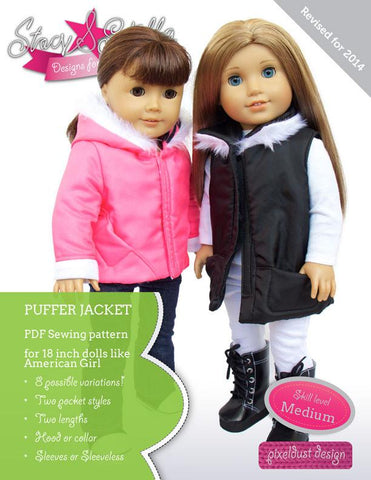 Stacy and Stella 18 Inch Modern Puffer Jacket 18 " Doll Clothes Pattern Pixie Faire