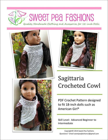 Sweet Pea Fashions Crochet Sagittaria Crocheted Cowl 18" Doll Clothes Pixie Faire