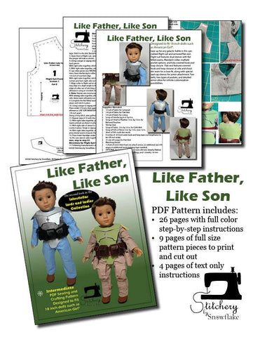 Stitchery By Snowflake 18 Inch Boy Doll Like Father, Like Son 18" Doll Clothes Pattern Pixie Faire