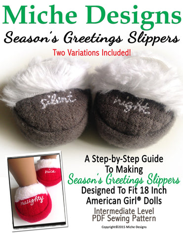 Miche Designs Shoes Season's Greetings Slippers 18" Doll Shoes Pixie Faire