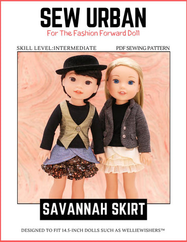 Sew Urban WellieWishers Savannah Skirt 14.5" Doll Clothes Pattern Pixie Faire