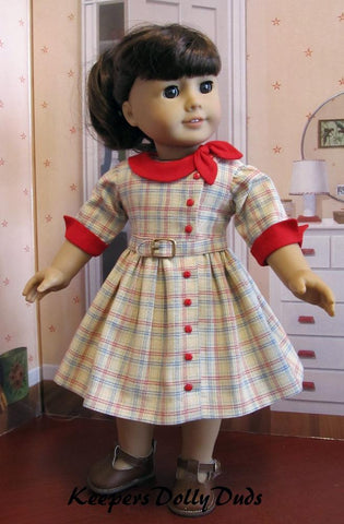 Keepers Dolly Duds Designs 18 Inch Historical Side Tie Collar Dress 18" Doll Clothes Pattern Pixie Faire