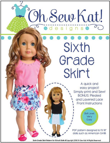 Oh Sew Kat 18 Inch Modern Sixth Grade Skirt 18" Doll Clothes Pattern Pixie Faire