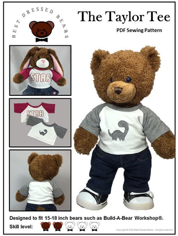 Best Dressed Bears Build-A-Bear The Taylor Tee Pattern for Build-A-Bear Dolls Pixie Faire