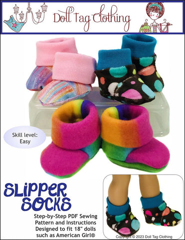 Doll Tag Clothing Shoes Slipper Socks 18" Doll Clothes Pattern Pixie Faire