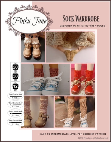 Pinku Jane Blythe/Pullip Sock Wardrobe Crochet Pattern For 12" Blythe Dolls Pixie Faire