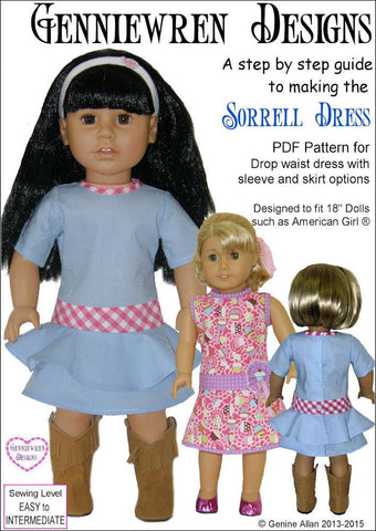 Genniewren 18 Inch Modern Sorrell Dress 18" Doll Clothes Pattern Pixie Faire