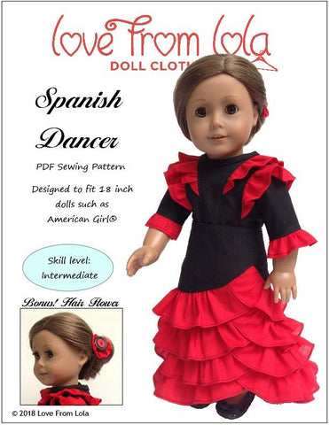 Love From Lola 18 Inch Modern Spanish Dancer 18" Doll Clothes Pattern Pixie Faire